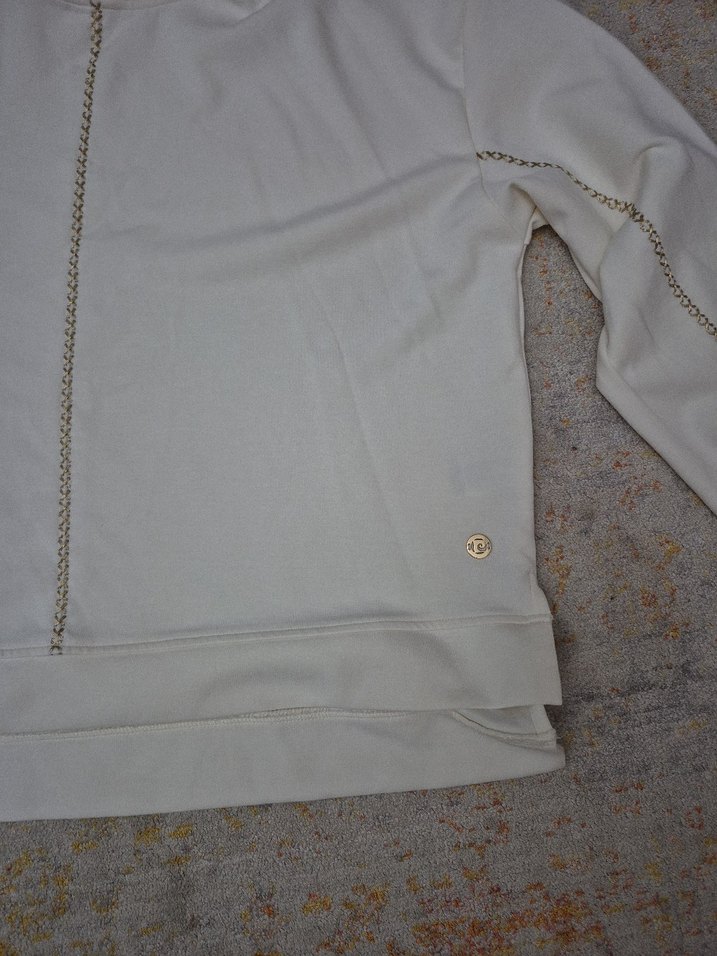 pierre cardin Kadın Beyaz Kapüşonlu Fermuarlı Sweatshirt - Görsel 2