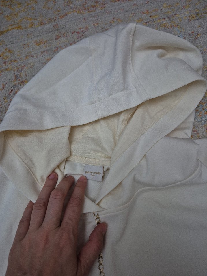 pierre cardin Kadın Beyaz Kapüşonlu Fermuarlı Sweatshirt - Görsel 3