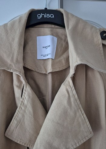 Bej Düğmeli Keten Kadın Trençkot - Görsel 2