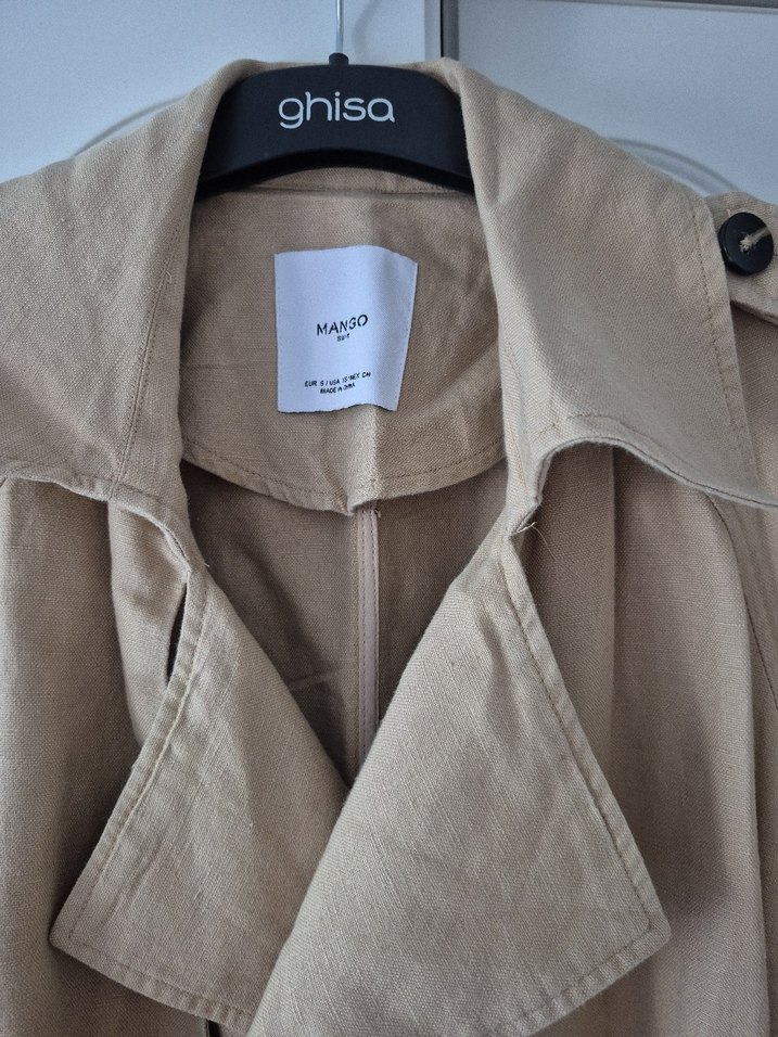 Bej Düğmeli Keten Kadın Trençkot - Görsel 2