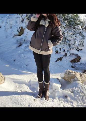 Kürk Detaylı Kahverengi Kadın Kış Ceketi - Görsel 2