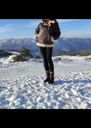 Kürk Detaylı Kahverengi Kadın Kış Ceketi - Görsel 3