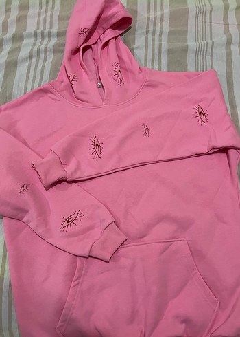 Nakışlı Pembe Kapüşonlu Sweatshirt