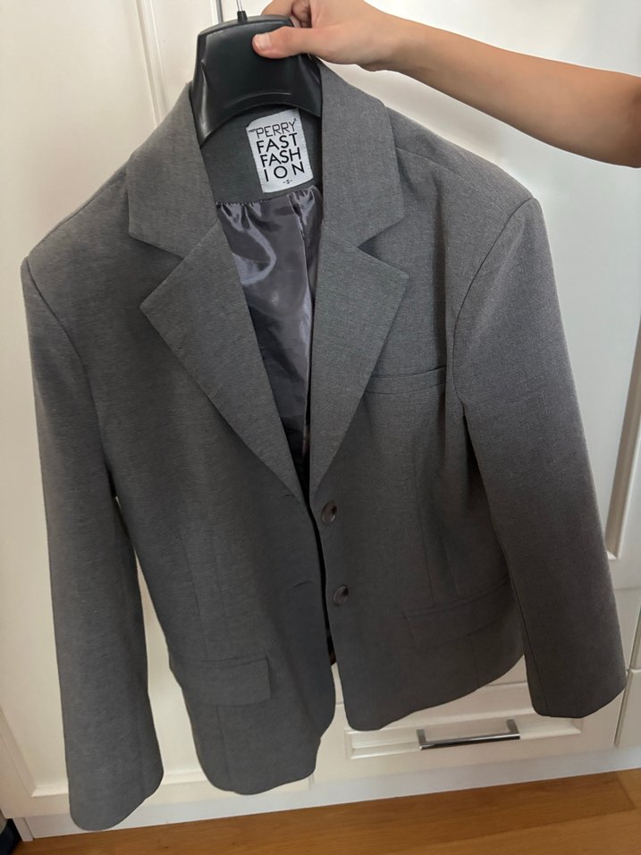 Gri Midi Hamile Ceket Düğmeli Notch Yaka - Görsel 3