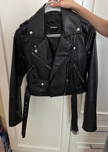 Pull and Bear Siyah Kadın Deri Biker Ceket