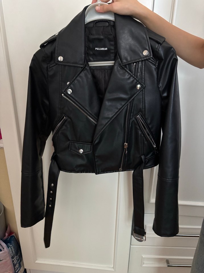 Siyah Kadın Deri Biker Ceket - Görsel 2