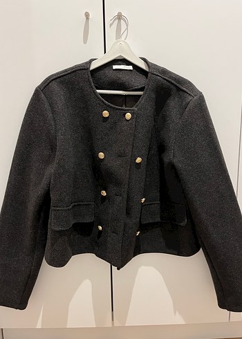 Düğmeli Gri Yün Kadın Ceket Zara - Görsel 2