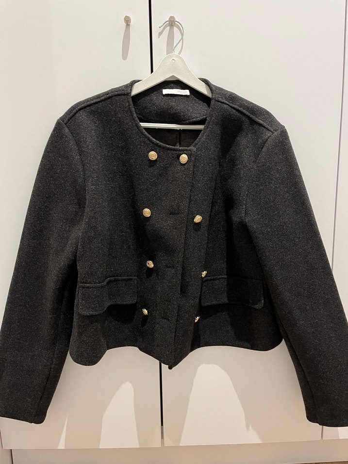 Düğmeli Gri Yün Kadın Ceket Zara - Görsel 2