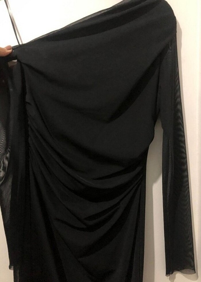 Tek Omuz Tüllü Elbise - Görsel 3