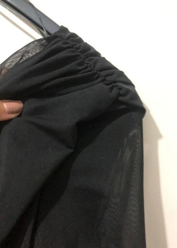 Tek Omuz Tüllü Elbise - Görsel 4