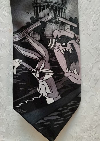 Gri Looney Tunes Desenli Erkek Kravat