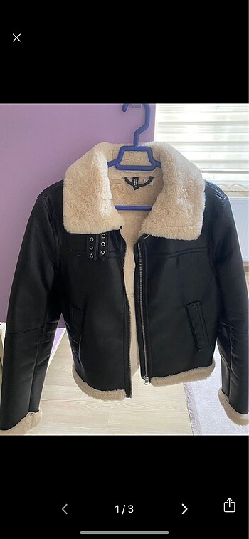 H&m içi kürklü deri mont