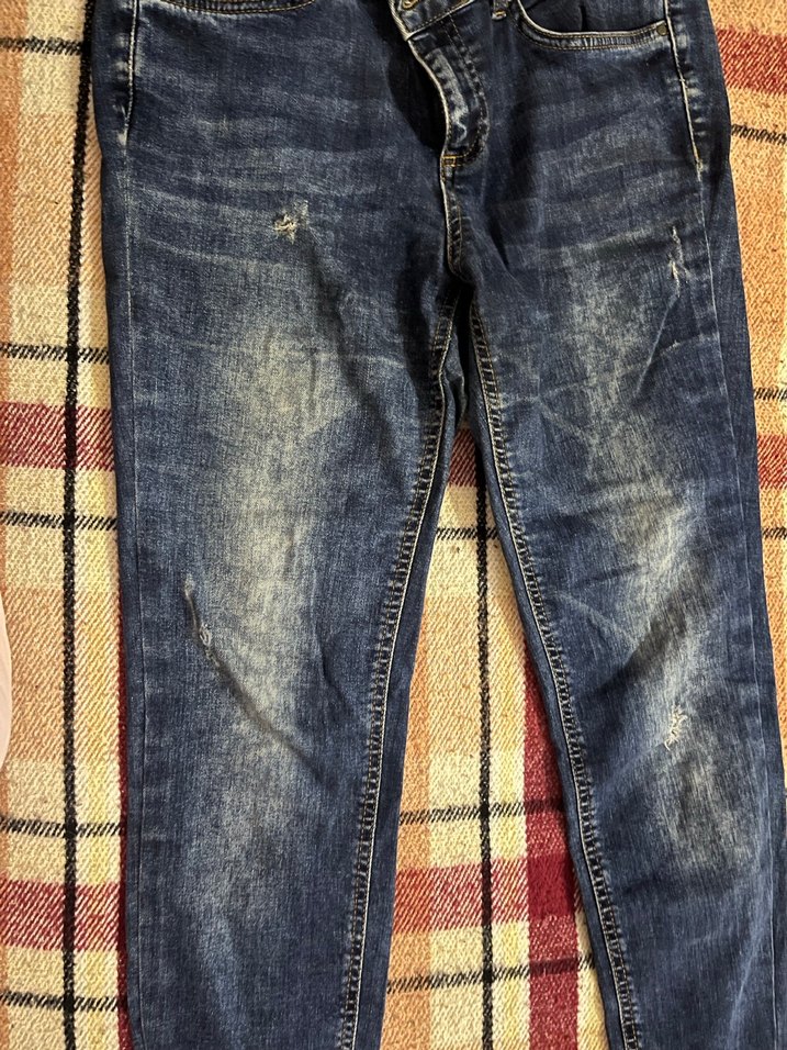 Düğmeli Bağlama Desenli Kadın Midi Kot Pantolon - Görsel 2