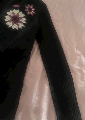 Nakışlı Siyah Kadın Ceket ön süet arka. Ve kol triko - Görsel 3