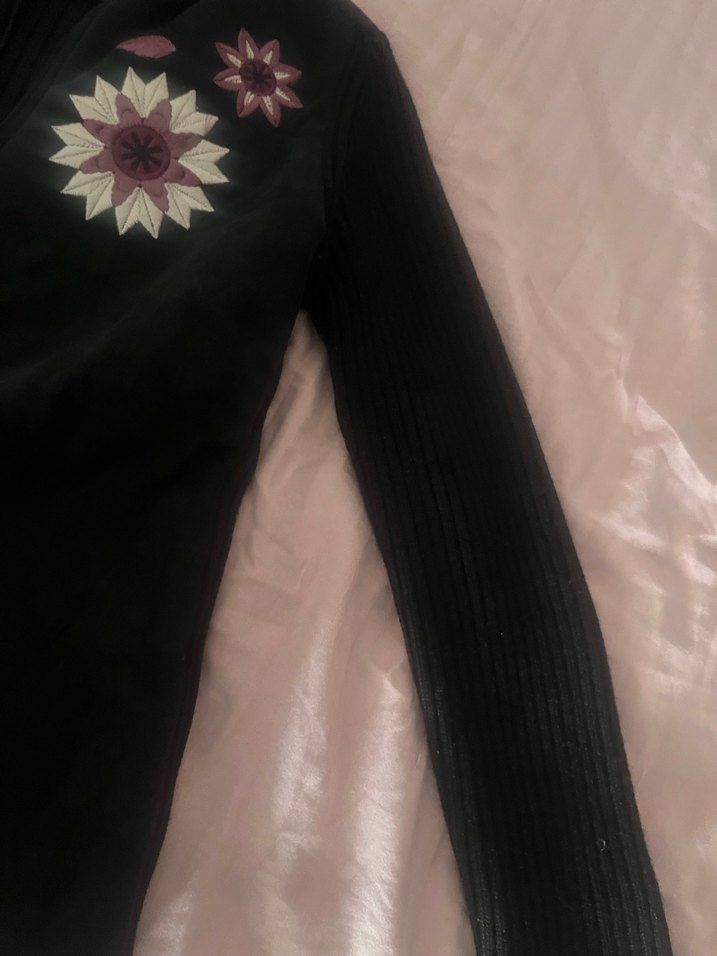 Nakışlı Siyah Kadın Ceket ön süet arka. Ve kol triko - Görsel 3