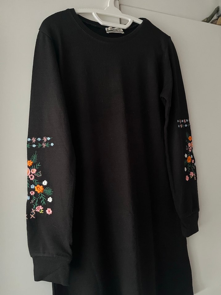 Nakışlı Siyah Uzun Kollu Kadın Tunik elbise - Görsel 3
