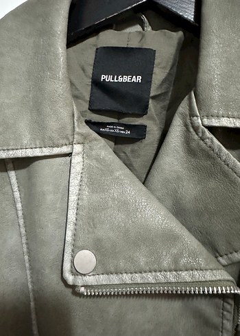 xs Beden Pull & bear Haki Kemerli Kısa Deri Biker Ceket