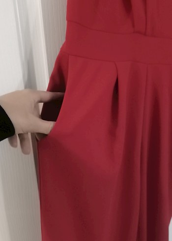 Kırmızı Kadın Uzun Tulum - Görsel 3