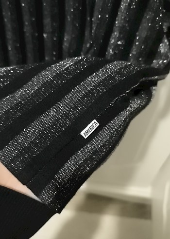 Kadın Siyah Çizgili Kısa Kollu Crop Top - Görsel 2