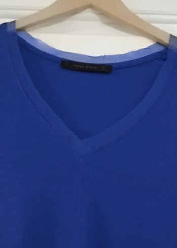 Kadın Lacivert V Yaka Kısa Kollu Tişört - Görsel 2