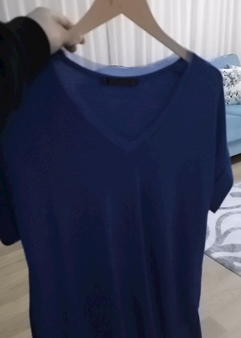 Kadın Lacivert V Yaka Kısa Kollu Tişört - Görsel 6