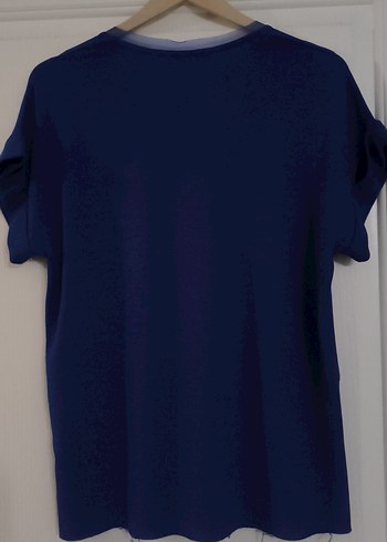 Kadın Lacivert V Yaka Kısa Kollu Tişört - Görsel 4