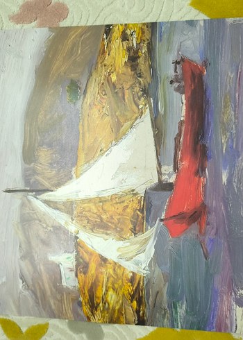 Kırmızı Yelkenli Tekne Yağlı Boya Tablo - Görsel 4