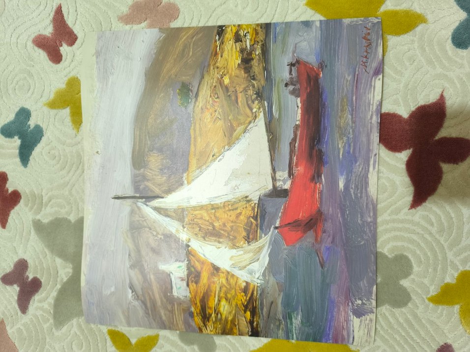 Kırmızı Yelkenli Tekne Yağlı Boya Tablo - Görsel 4