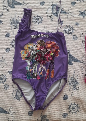 Mor Monster High Desenli Kız Mayo