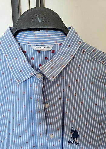 U.S Polo Assn. Mavi Çizgili Pamuklu Uzun Kollu Gömlek