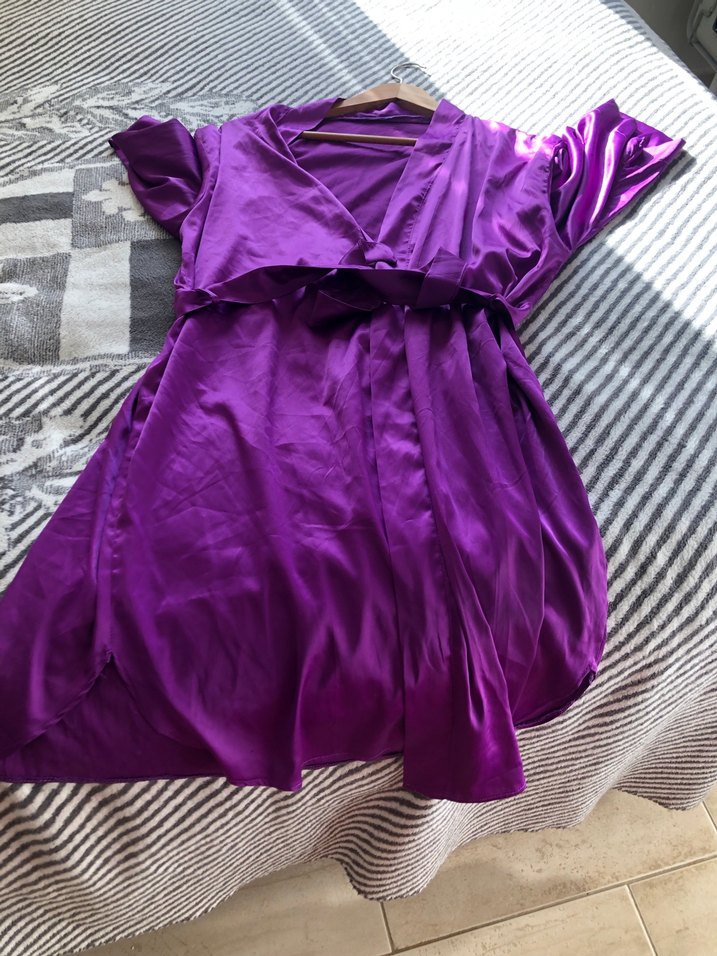 Uzun Mor Kadın Kimono sabahlık - Görsel 3