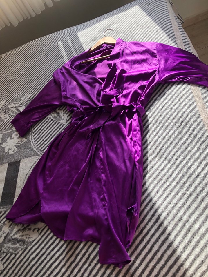 Uzun Mor Kadın Kimono sabahlık - Görsel 2
