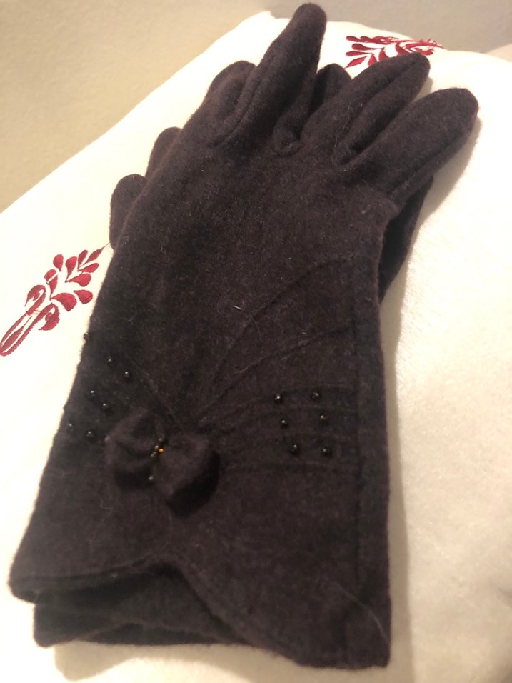 Kahve rengi şık yünlü kumaştan sıcak Kadın Eldiveni - Görsel 2