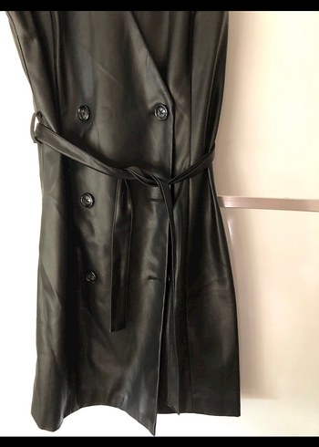 Kemerli Siyah Deri Kadın ceket elbise - Görsel 2