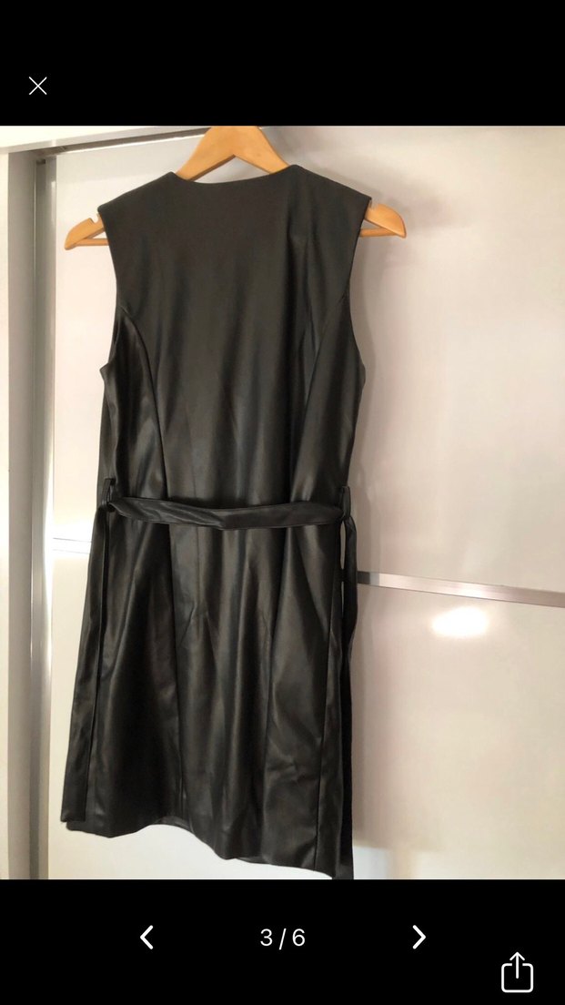 Kemerli Siyah Deri Kadın ceket elbise - Görsel 3