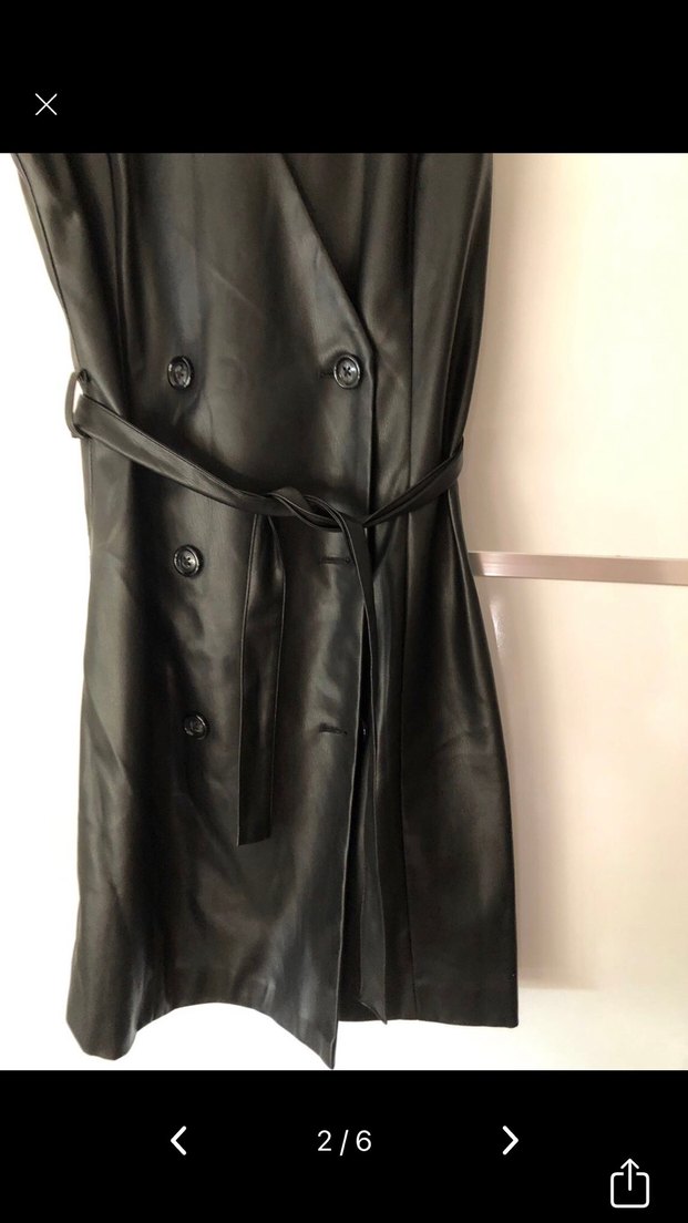 Kemerli Siyah Deri Kadın ceket elbise - Görsel 2