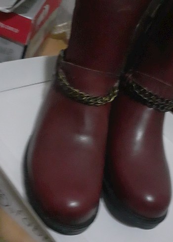 Bot Bordo hakiki Deri Zincirli Tokalı Biker Sıfır jump - Görsel 8