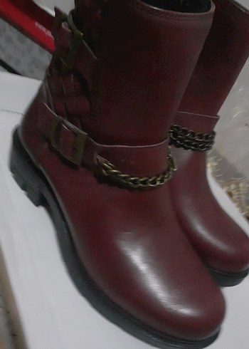 Bot Bordo hakiki Deri Zincirli Tokalı Biker Sıfır jump - Görsel 10