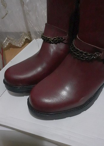 Bot Bordo hakiki Deri Zincirli Tokalı Biker Sıfır jump - Görsel 2