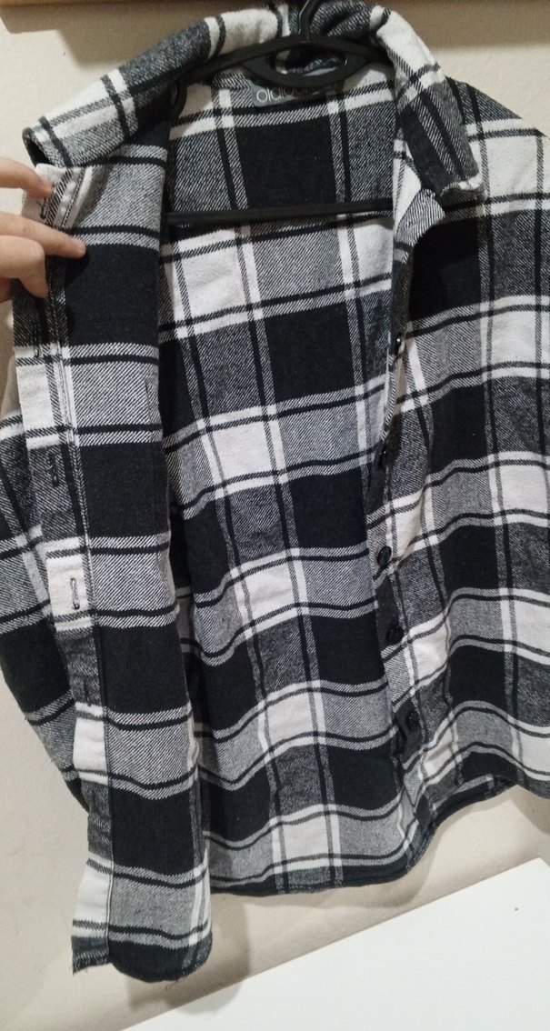 Gri Ekose Desenli Kadın Pamuklu Gömlek - Görsel 2