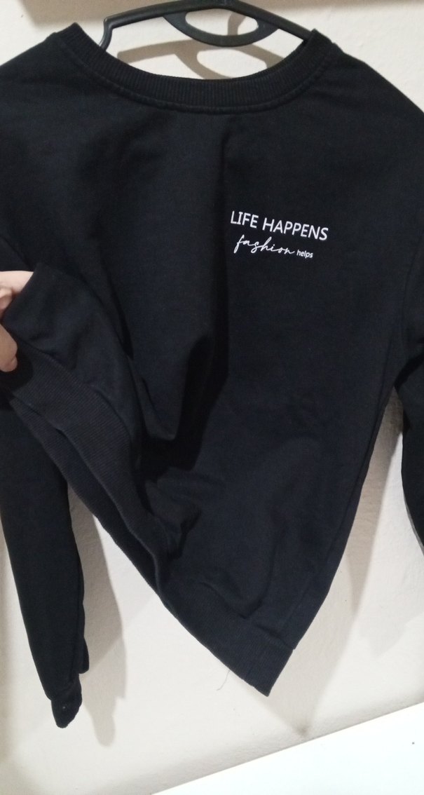 Siyah Uzun Kollu Kadın Sweatshirt - Görsel 3