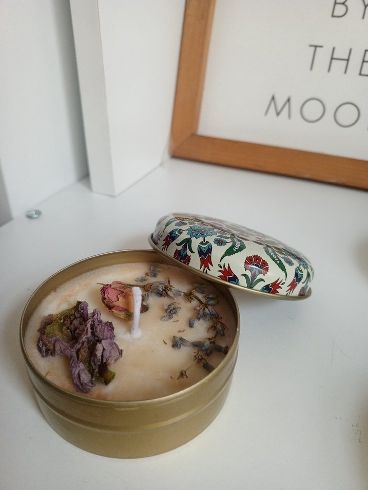 Pastel Bej Koku Mum ve Metal Kutusu - Görsel 2