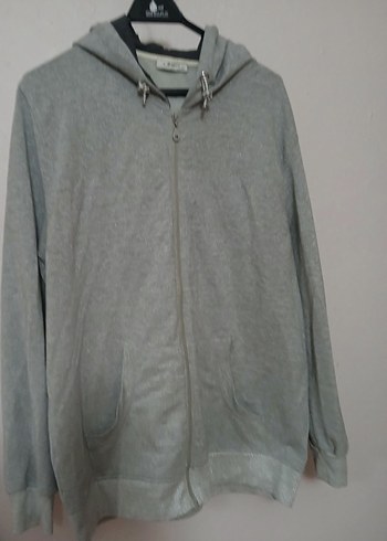 Gri Kapüşonlu Fermuarlı Kadın Sweatshirt simli - Görsel 2