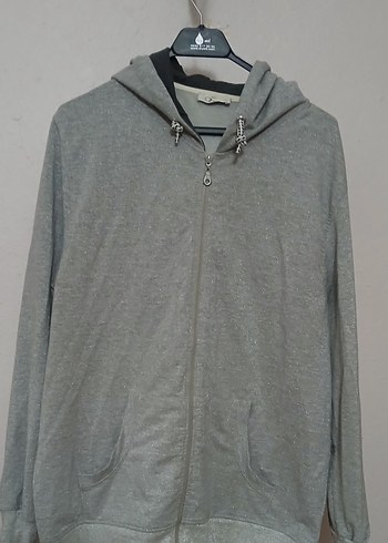 Gri Kapüşonlu Fermuarlı Kadın Sweatshirt simli - Görsel 3