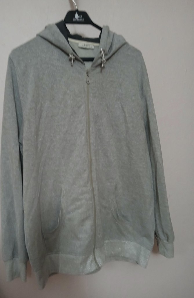 Gri Kapüşonlu Fermuarlı Kadın Sweatshirt simli - Görsel 2