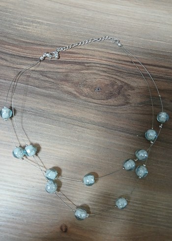 Uzun Gri Boncuklu Bohem Kadın Kolye - Görsel 3