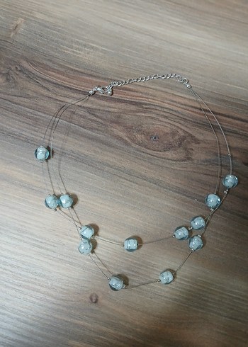 Uzun Gri Boncuklu Bohem Kadın Kolye - Görsel 2