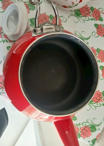 Çiçek Desenli Beyaz ve Kırmızı Demlik - Görsel 8