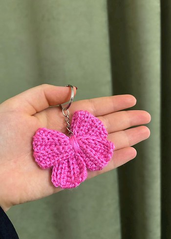 Pembe ,Beyaz Örgü Fiyonk Anahtarlık - Görsel 7