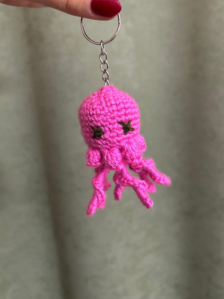 Pembe Örgü Ahtapot Anahtarlık - Görsel 2